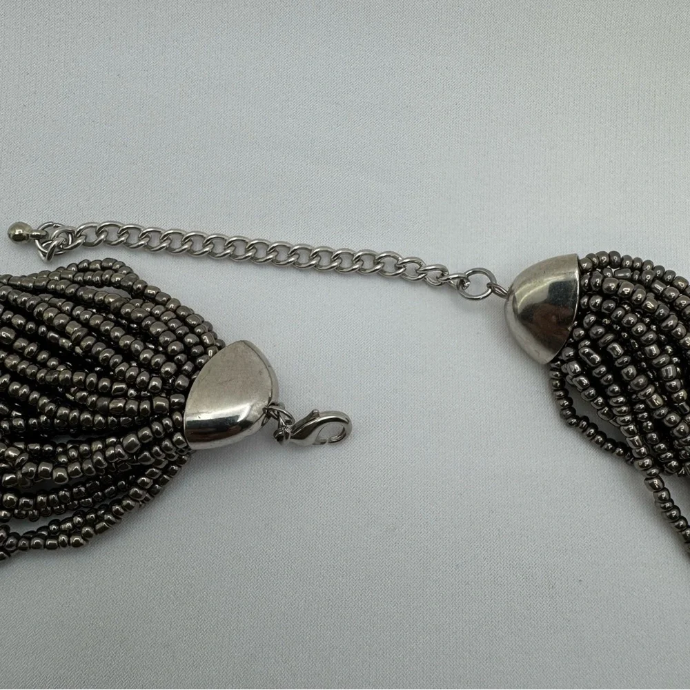 Multi Strand Gunmetal Seed Bead Statement Necklace Bold Weighted Boho Chunky